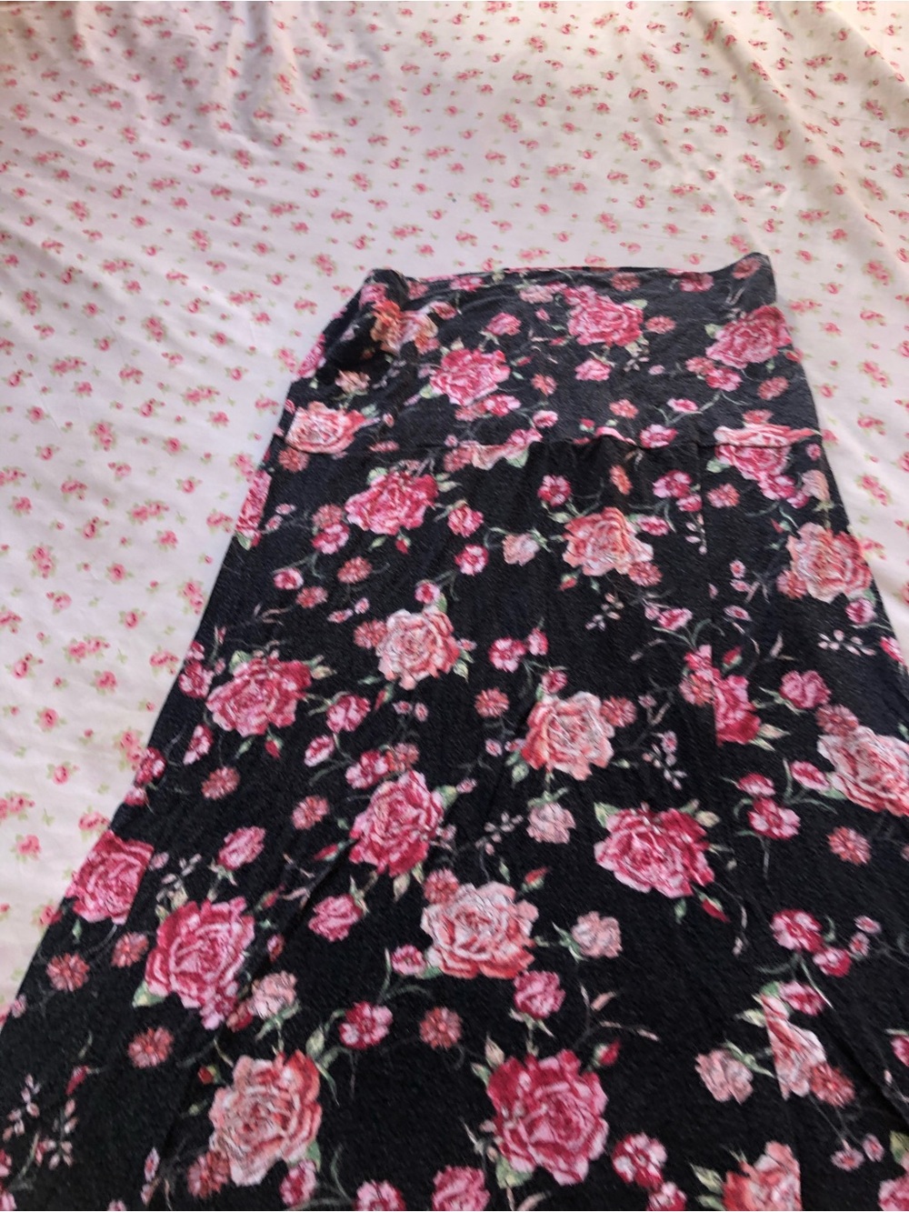Black Maxi Skirt with Pink Rose Print - Picture 8 of 12